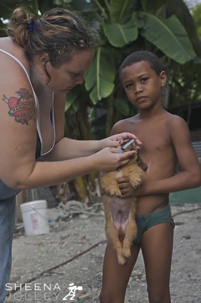 Mona Bailey's daughter Monique worming the pup.jpg - Richard Bailey's daughter Monique and grandson